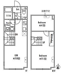 小田急小田原線 世田谷代田駅 徒歩8分の賃貸マンション 1階2LDKの間取り