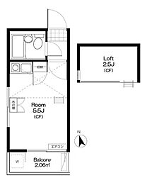 東急世田谷線 若林駅 徒歩3分の賃貸アパート 2階ワンルームの間取り