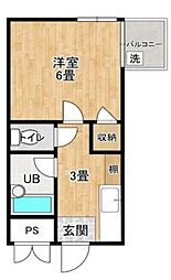 京王線 笹塚駅 徒歩11分の賃貸マンション 2階1Kの間取り