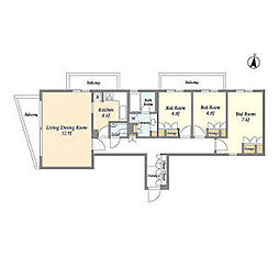 東急田園都市線 桜新町駅 徒歩9分の賃貸マンション 2階3LDKの間取り