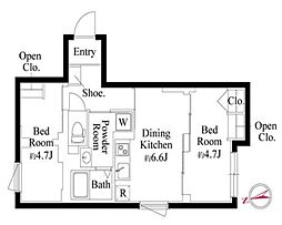 エクサム三軒茶屋IV 2DKの間取図画像
