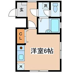 小田急小田原線 千歳船橋駅 徒歩6分の賃貸アパート 1階ワンルームの間取り
