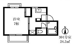 京急本線 大森町駅 徒歩6分の賃貸アパート 3階1Kの間取り