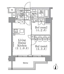 東急世田谷線 下高井戸駅 徒歩3分の賃貸マンション 2階2LDKの間取り