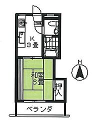 京急本線 雑色駅 徒歩10分の賃貸マンション 2階1Kの間取り