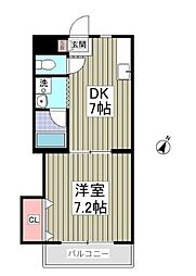 小田急小田原線 成城学園前駅 徒歩8分の賃貸マンション 3階1DKの間取り
