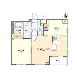JR京浜東北・根岸線 蒲田駅 徒歩20分の賃貸マンション 1階2LDKの間取り