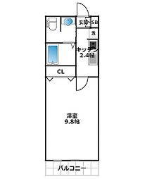 大原KYハイツ3 1Kの間取図画像