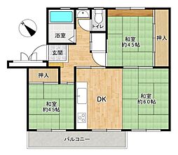 西小中台住宅5号棟 3DKの間取図画像