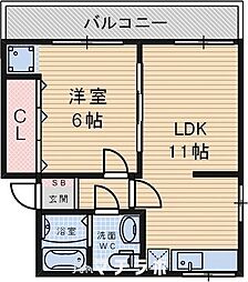 ツインズフラットS棟 3階1LDKの間取り