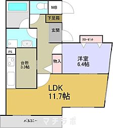 ラッフル千代田 5階1LDKの間取り