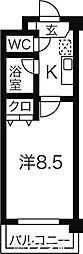 サンハイツ城西 2階1Kの間取り