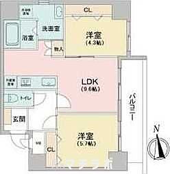 プライムコート 4階2LDKの間取り