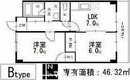 アートビル 6階2DKの間取り