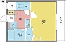 エクスランス月見坂 3階1Kの間取り