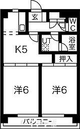 リバーエイト広路 4階2DKの間取り