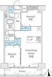 プレイズシード浄心 14階2LDKの間取り