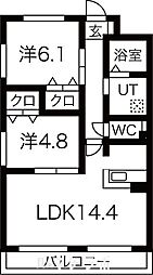 GRANDUKE松原 5階2LDKの間取り