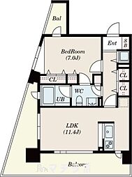 ヴァリエ東別院 14階1LDKの間取り