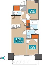 プレサンス名駅南ブリエ 9階2LDKの間取り