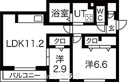 サニーコート平和 2階2LDKの間取り