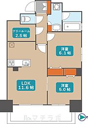 プレサンスロジェ丸の内 7階2LDKの間取り