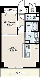 GRANDUKE代官町reverso 1LDKの間取図画像