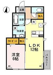 西武新宿線 久米川駅 徒歩9分の賃貸アパート 1階1LDKの間取り