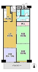 労住まきのハイツ四号棟 3LDKの間取り