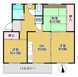男山第2住宅108棟 3DKの間取図画像