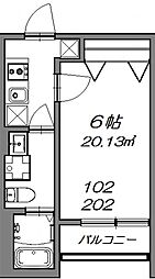 ベルメント陣屋前B棟 2階1Kの間取り