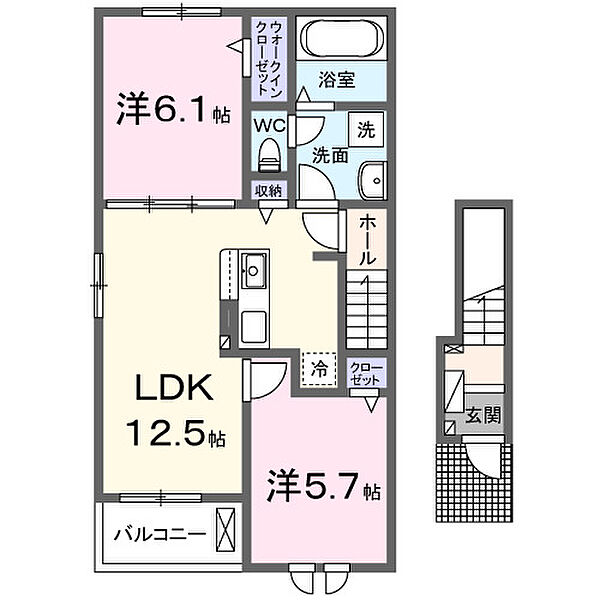 フォルトーナＥＳ　II 201｜鳥取県倉吉市丸山町(賃貸アパート2LDK・2階・56.44㎡)の写真 その2