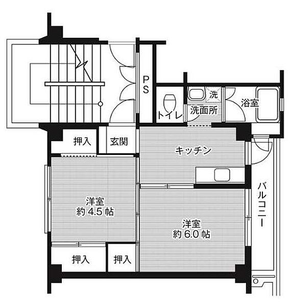 ビレッジハウス米田1号棟 208｜鳥取県倉吉市米田町(賃貸マンション2K・2階・33.54㎡)の写真 その2