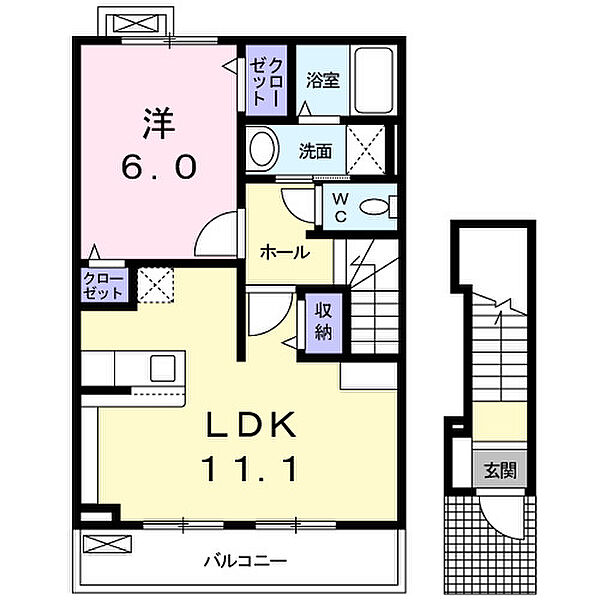 ヴィヴィッド・アヴェニール 202｜栃木県栃木市箱森町(賃貸アパート1LDK・2階・46.09㎡)の写真 その2