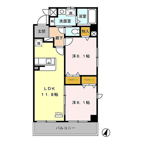 HERMELA 201｜栃木県栃木市柳橋町(賃貸アパート2LDK・2階・55.15㎡)の写真 その2