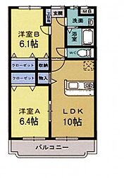 ユーミーピアズ 4階2LDKの間取り