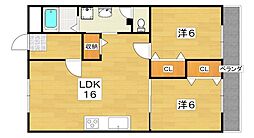 レオハイムKOYA 2LDKの間取図画像