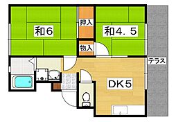 石橋ハイツA棟 2DKの間取図画像
