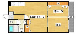 サンハイツ喜多 2LDKの間取図画像