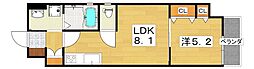 クリエオーレ若葉町 1LDKの間取図画像