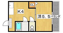 ロータリーマンション北之町 1Kの間取図画像