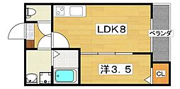 プレジール萱島 1LDKの間取図画像