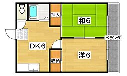 寝屋川スカイハイツ 2DKの間取図画像
