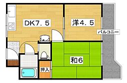 グランドハイツ2号館 1LDKの間取図画像