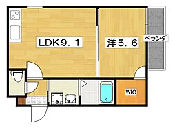 フジパレス寝屋川 1LDKの間取図画像
