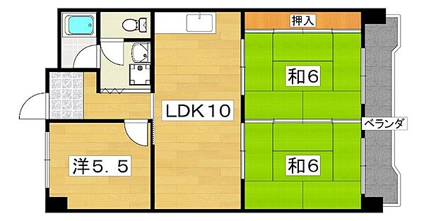 奥野マンション ｜大阪府寝屋川市国松町(賃貸マンション3LDK・4階・60.48㎡)の写真 その2