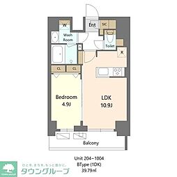 新宿区早稲田鶴巻町マンション 1LDKの間取図画像