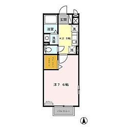 サニー中村南 2階1Kの間取り