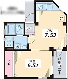 ヴェルジュール阿佐ヶ谷 2階1DKの間取り