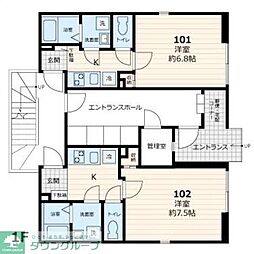 ヴィラ東高円寺 1 102 1階1Kの間取り